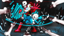 a drawing of papyrus and sans surrounded by skeletons and bones