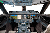 a cockpit of an airplane with a lot of buttons and displays