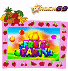 a poster for a game called fruit party surrounded by fruit