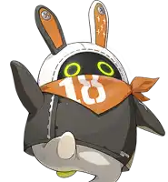 a stuffed animal with bunny ears and the number 18 on its face