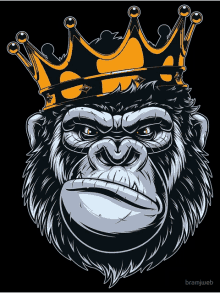 a gorilla wearing a gold crown on its head