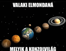 a poster showing the planets of the solar system with the words " valaki elmondana " at the top