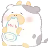 a cow is holding a bottle of milk in its mouth .