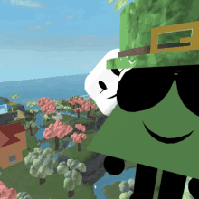 a cartoon character with a green hat and sunglasses