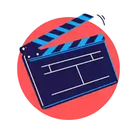 an illustration of a movie clapper board with a red circle around it