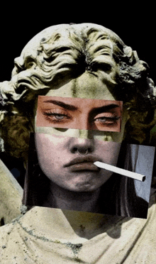 a statue of a woman smoking a cigarette with her eyes closed