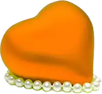 a yellow heart is surrounded by pearls on a white background