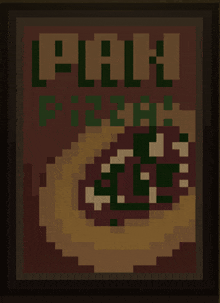 a pixel art of a pizza that says plain pizza on it