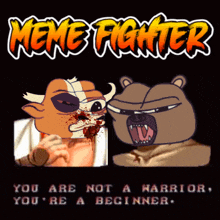 a meme fighter poster shows two cartoon characters fighting each other