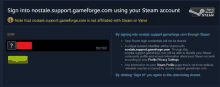 a page that says sign into nostale.support.gameforge.com using your steam account on it