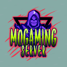 a logo for a mogaming server has a skull in a hood