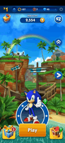 a screenshot of a sonic the hedgehog game with a play button