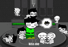 a black and white cartoon with the words kiss me