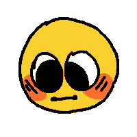 a yellow smiley face with big eyes and red cheeks