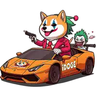 a cartoon of a doge driving a car with a clown in the back