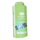 a green bottle of toxic powder with a skull and crossbones on the label .