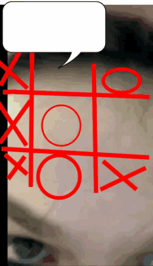 a tic tac toe game with a speech bubble above