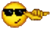 a pixel art of a smiley face wearing sunglasses and pointing at something