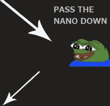 a picture of a frog with the words pass the nano down on it