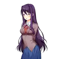 a girl with long purple hair and a bow tie