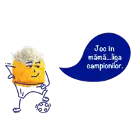 a blue speech bubble with the words joc in mama liga campionilor on it