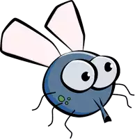 a cartoon fly with big eyes and green spots on it 's face