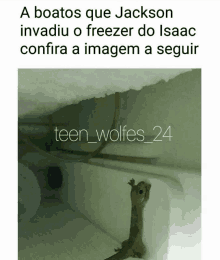 a picture of a lizard in a freezer with a caption that says teen_wolves_24