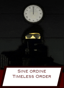 a poster for sine ordine timeless order has a clock on the wall