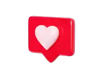 a red speech bubble with a white heart on it