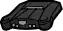 a black and white drawing of a car with a white background .