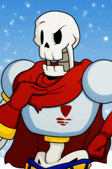 a cartoon drawing of a skeleton wearing a red scarf