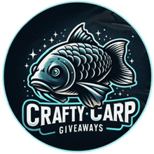 a logo for crafty carp giveaways with a fish in the middle