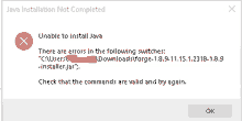 a java installation not completed error message is displayed