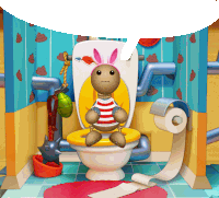 a cartoon character is sitting on a toilet