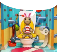 a cartoon character is sitting on a toilet