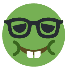 a green smiley face wearing glasses and a brown tie