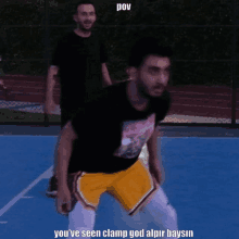 a man playing basketball with a caption that says pov