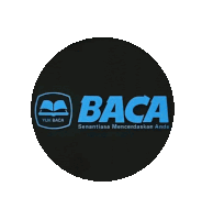 a black circle with blue letters that says baca