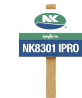 a sign for syngenta nk8301 ipro is attached to a wooden post