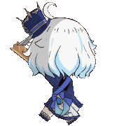 a cartoon character with white hair and a crown on his head