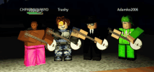 a group of roblox characters standing next to each other with the names chparmmanyo trashy and adamko2006 on the bottom