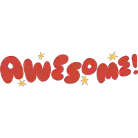 the word awesome is written in red bubbles with yellow stars