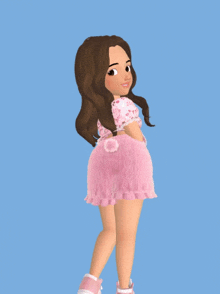 a cartoon girl is wearing a pink dress with a bunny tail on the back