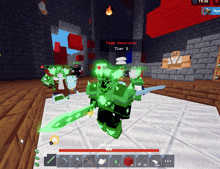 a screenshot of a video game shows a green monster with a sword and says team generator tier 3