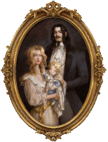 a painting of a man and woman holding a baby