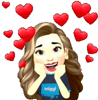 a cartoon girl is wearing a shirt with the word miggi on it