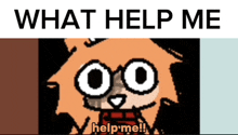 a cartoon character with glasses is asking for help .