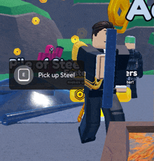 a screenshot of a game that says " pick up steel " on it