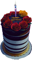 a birthday cake with red and yellow roses and the words happy birthday on it