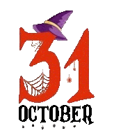 the number 31 with a witch hat and spider web on it .